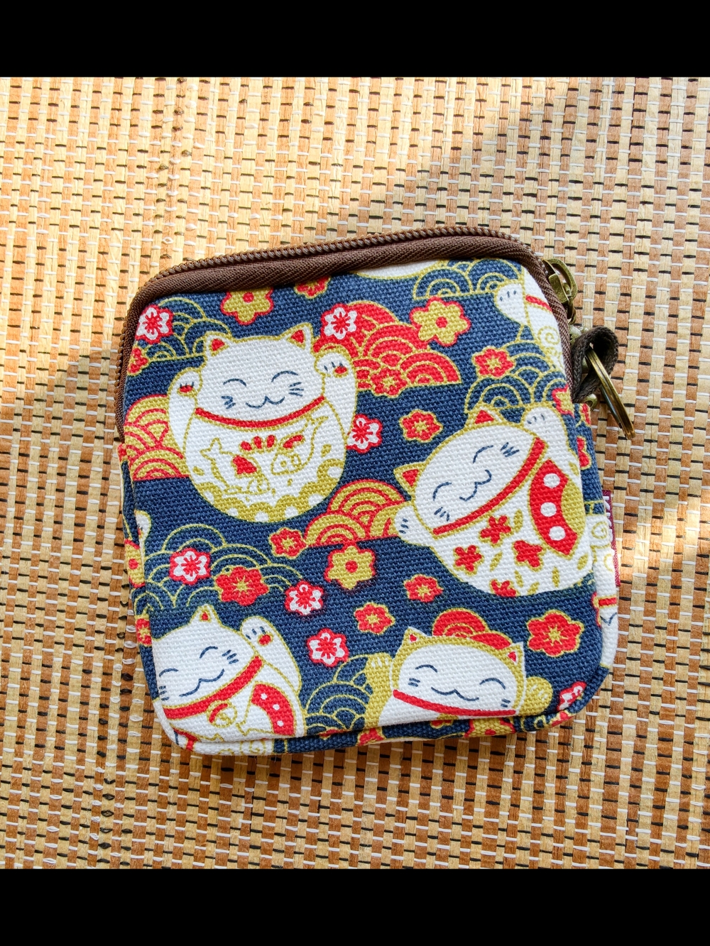 Maneki Neko Patterned Coin Pouch - Navy Blue